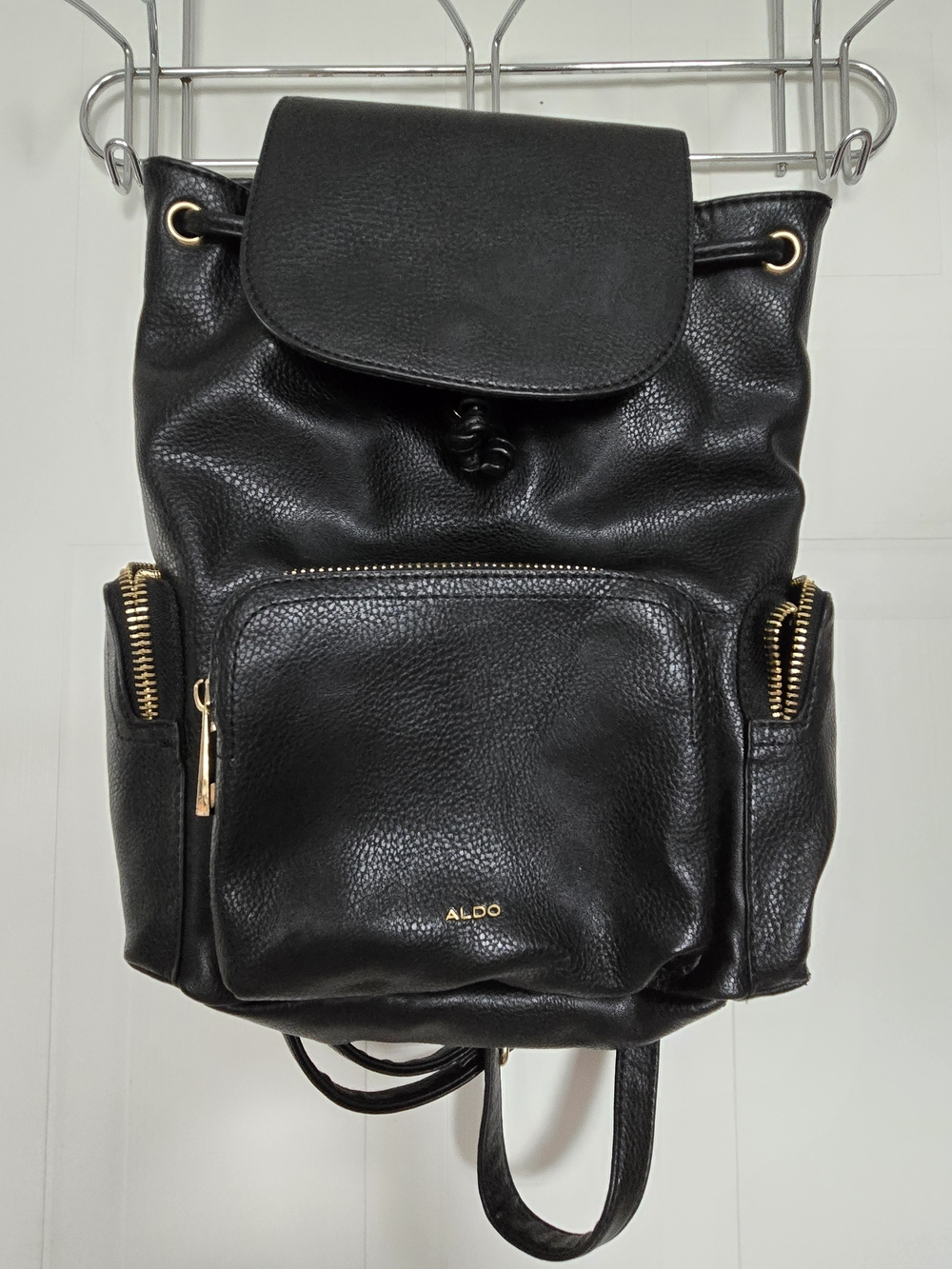 ALDO Black Pebbled Leather Backpack with Gold Hardware